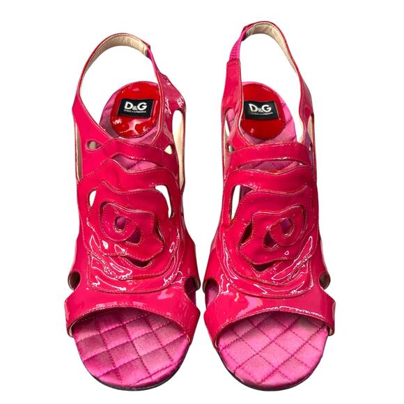 Vintage Dolce & Gabbana Patent Leather Pink Rose Open Toe Heels Size 40 US 10 - Picture 7 of 15
